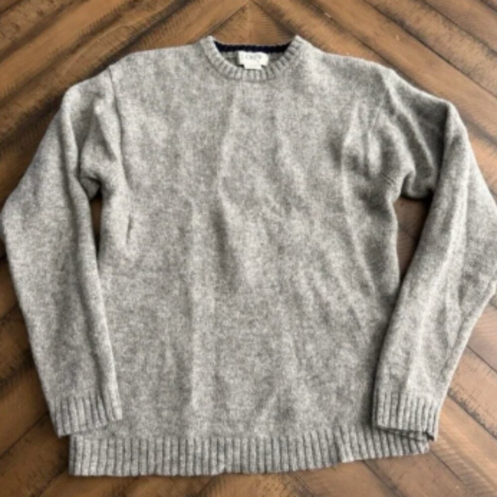 J Crew Sweater Mens Small Gray 100% Wool Vintage Shetland Hairy Textured